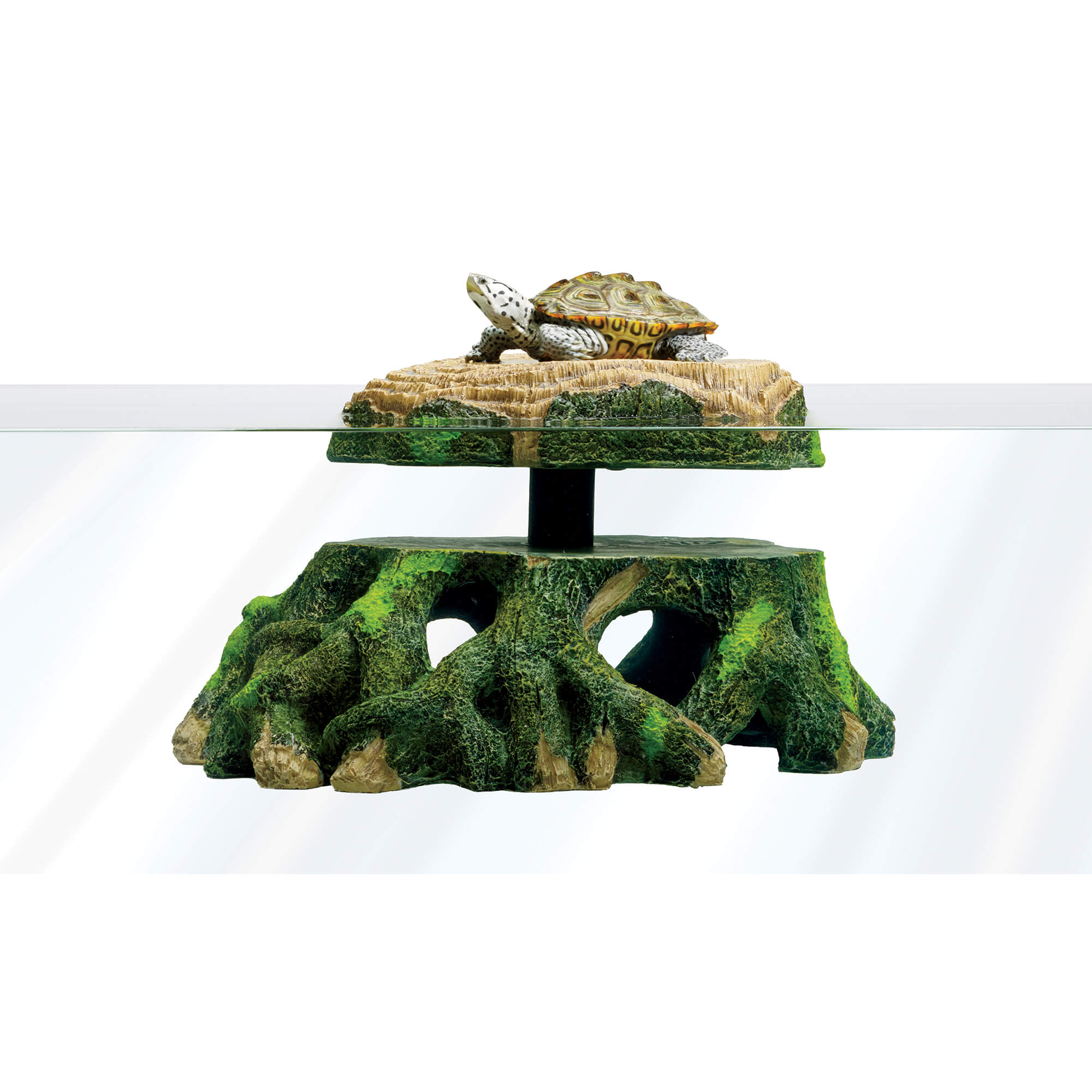 side view of Freestanding Floating Basking Platform with Turtle on top